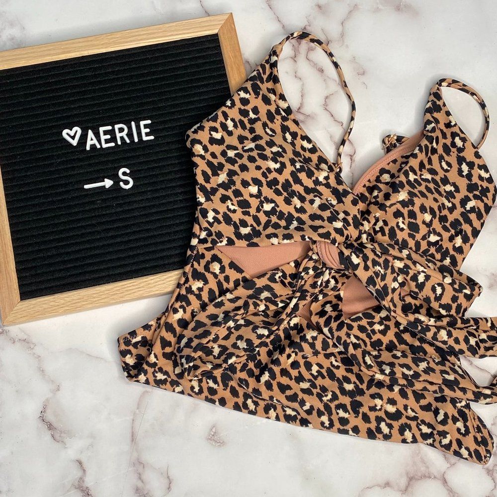 AERIE Leopard Wrap One Piece Swimsuit | Size: S